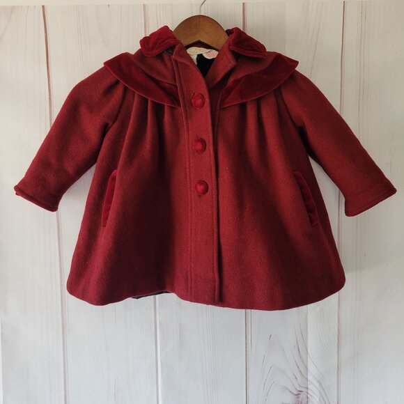 Vintage Petite Coquette Wool Children’s Girl Sz 2 Quilted/Lined, Velvet Trim EUC